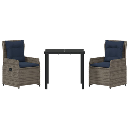 3-Delig Tuin Eetset Grijs Poly Rattan