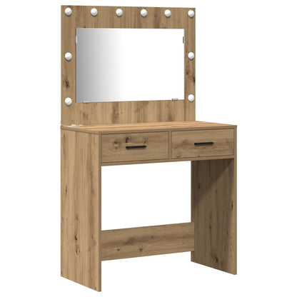 2-Delige Make-Uptafel Set Met Led Artisan Eiken Hout