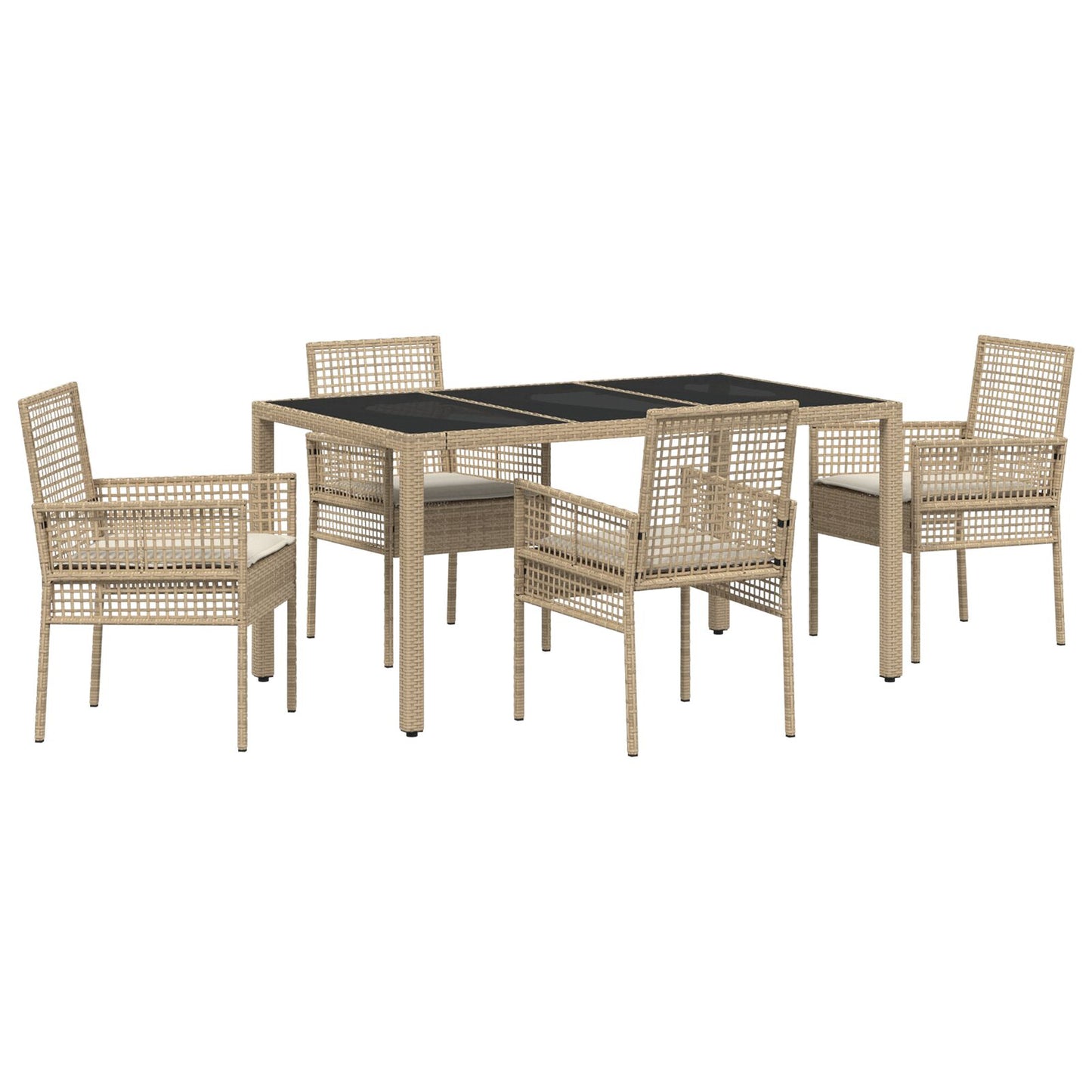 Set Van 3 Beige Pe Rattan, Gehard Glas, Gepoedercoat Staal