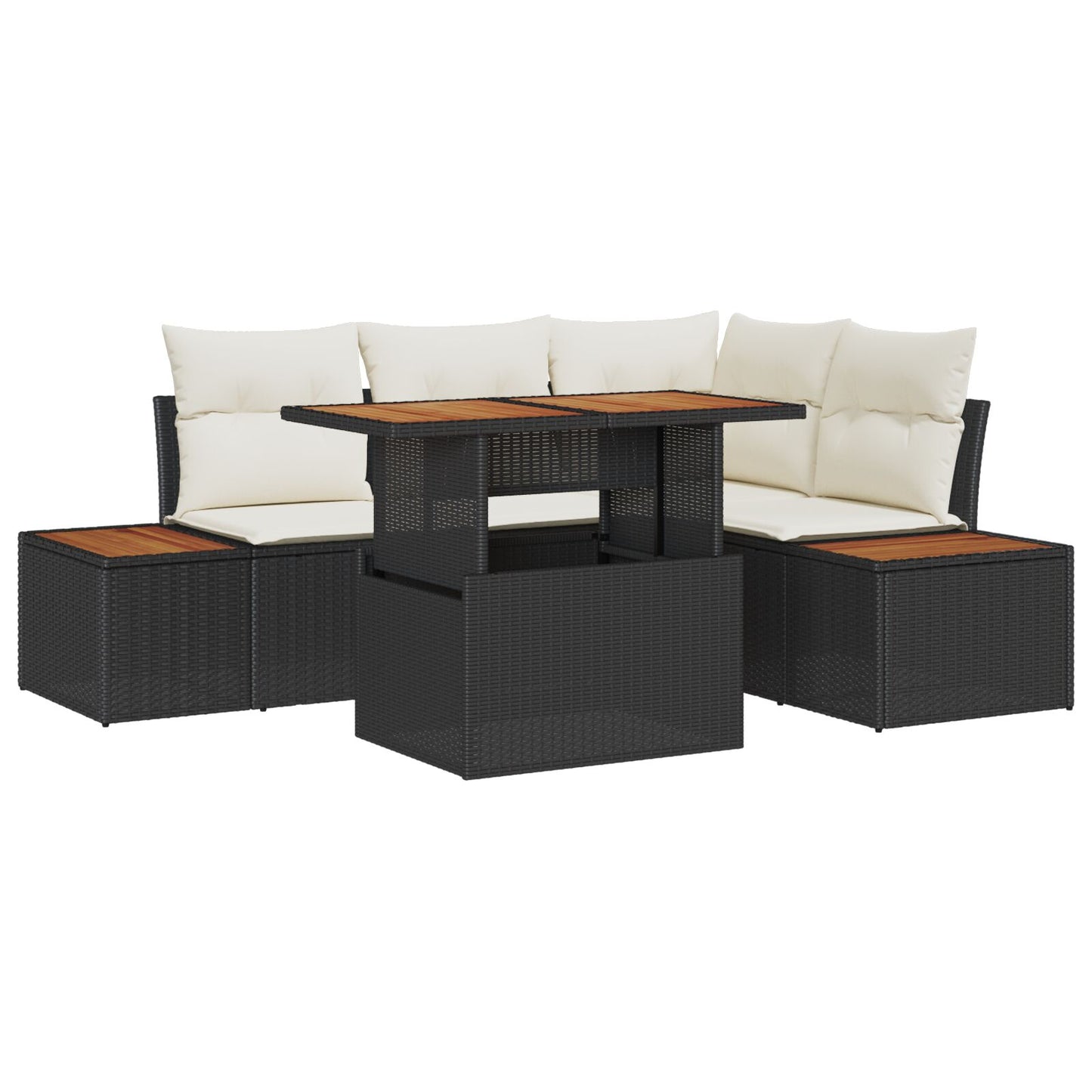 Tuin Sofa Set Set Van 5 Zwart Rattan Tuin Hoekbank Rechthoekig