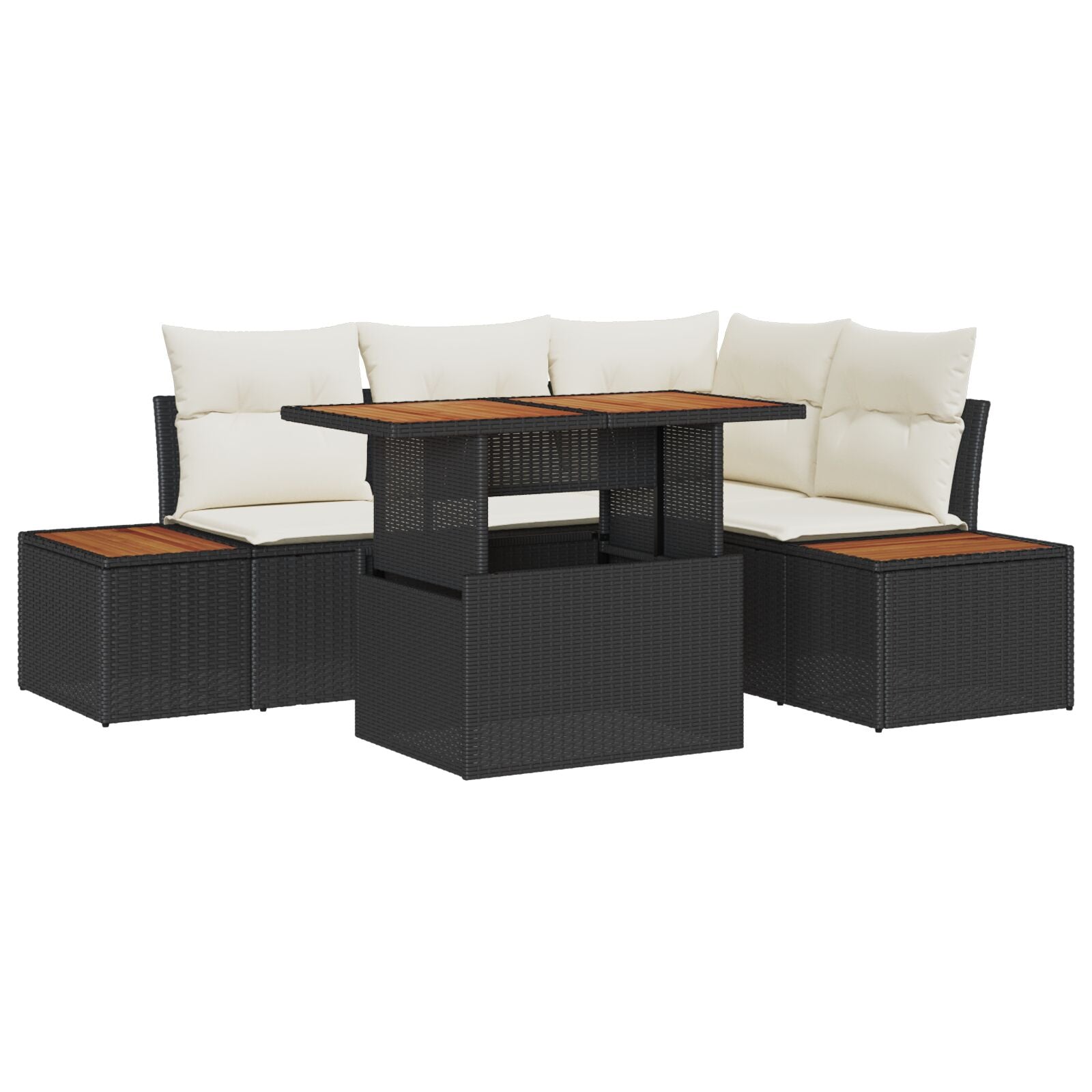 Tuin Sofa Set Set Van 5 Zwart Rattan Tuin Hoekbank Rechthoekig