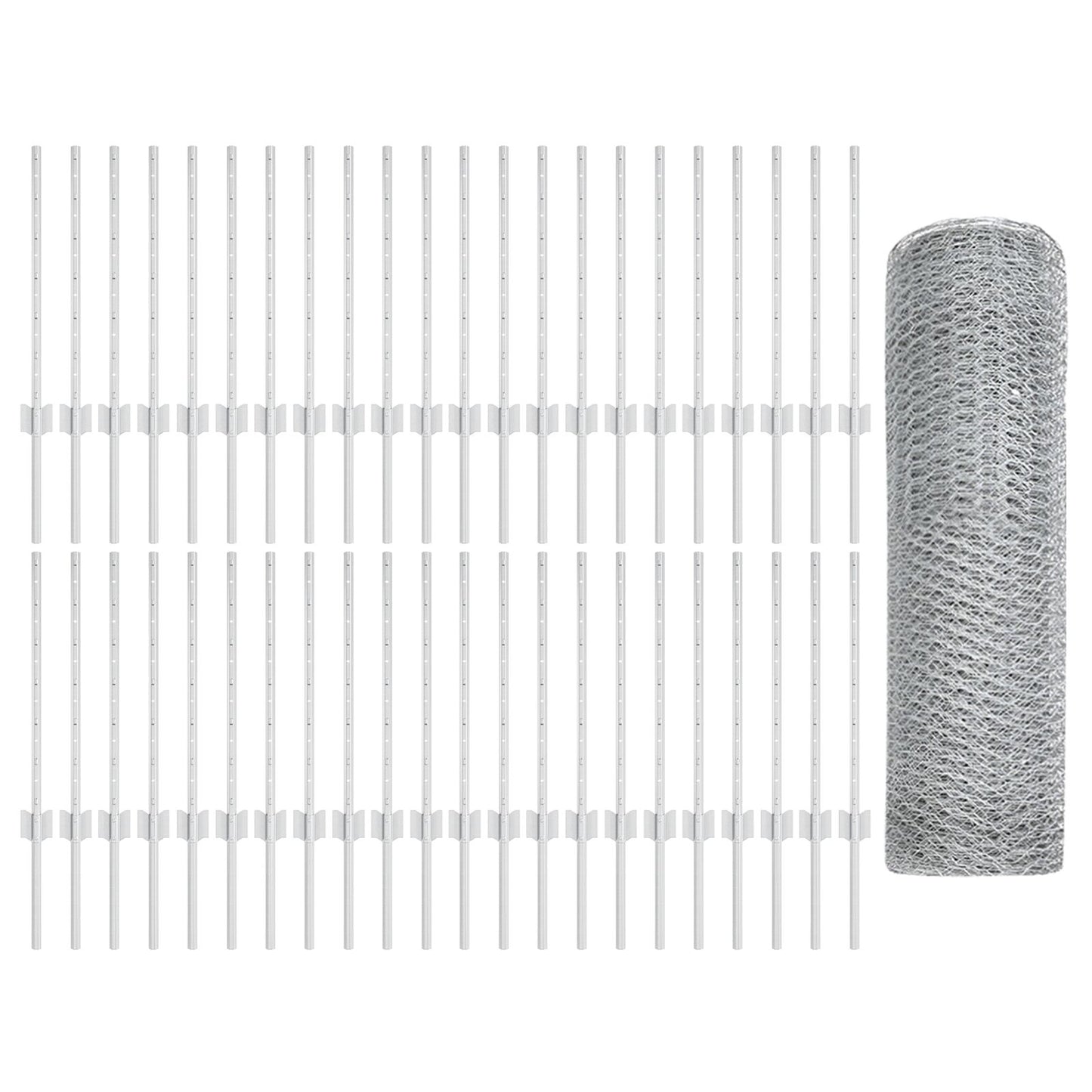 Hek Palen 11 Stuks U-Kanaal 60 Cm Gegalvaniseerd Staal,  Hexagonaal Hek 0.5X100 M Gegalvaniseerd Staal