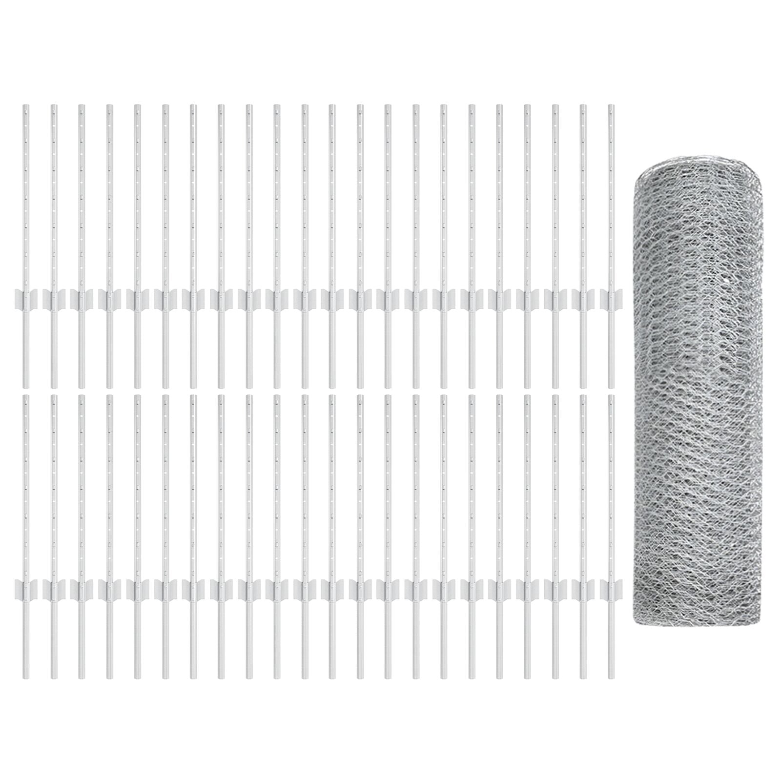 Hek Palen 11 Stuks U-Kanaal 60 Cm Gegalvaniseerd Staal,  Hexagonaal Hek 0.5X100 M Gegalvaniseerd Staal