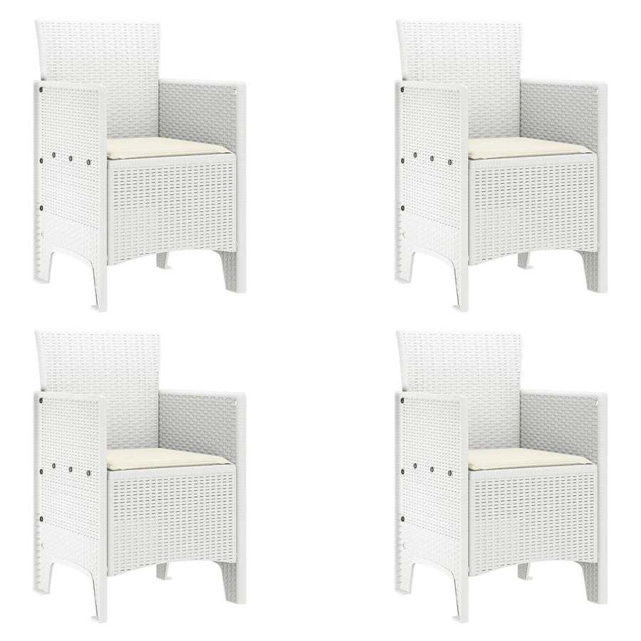 5-Delige Tuin Eettafel Set Met Kussens Wit Poly Rattan