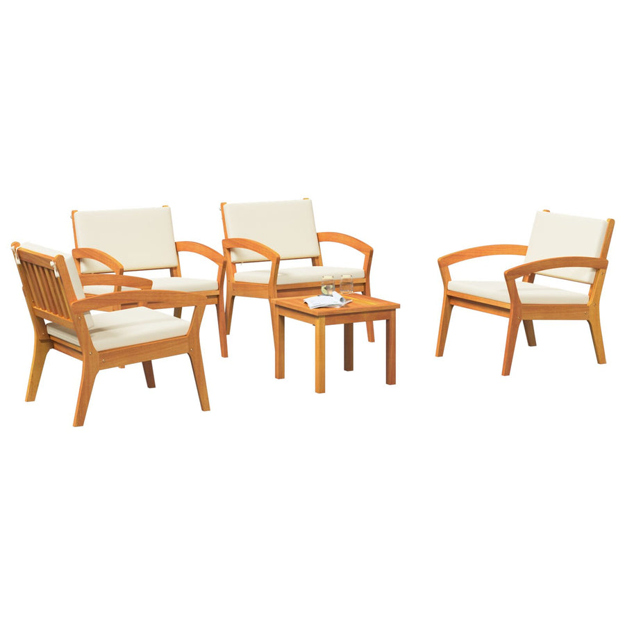 5-Delige Bistro Set Met Kussens Van Massief Acaciahout Crème wit 4x stoelen + tafel