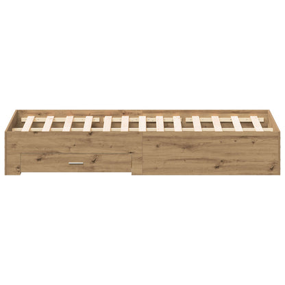 Bedframe Met Lades Artisan Eiken 180X200 Cm Geschikt Hout Ambachtelijk Eiken