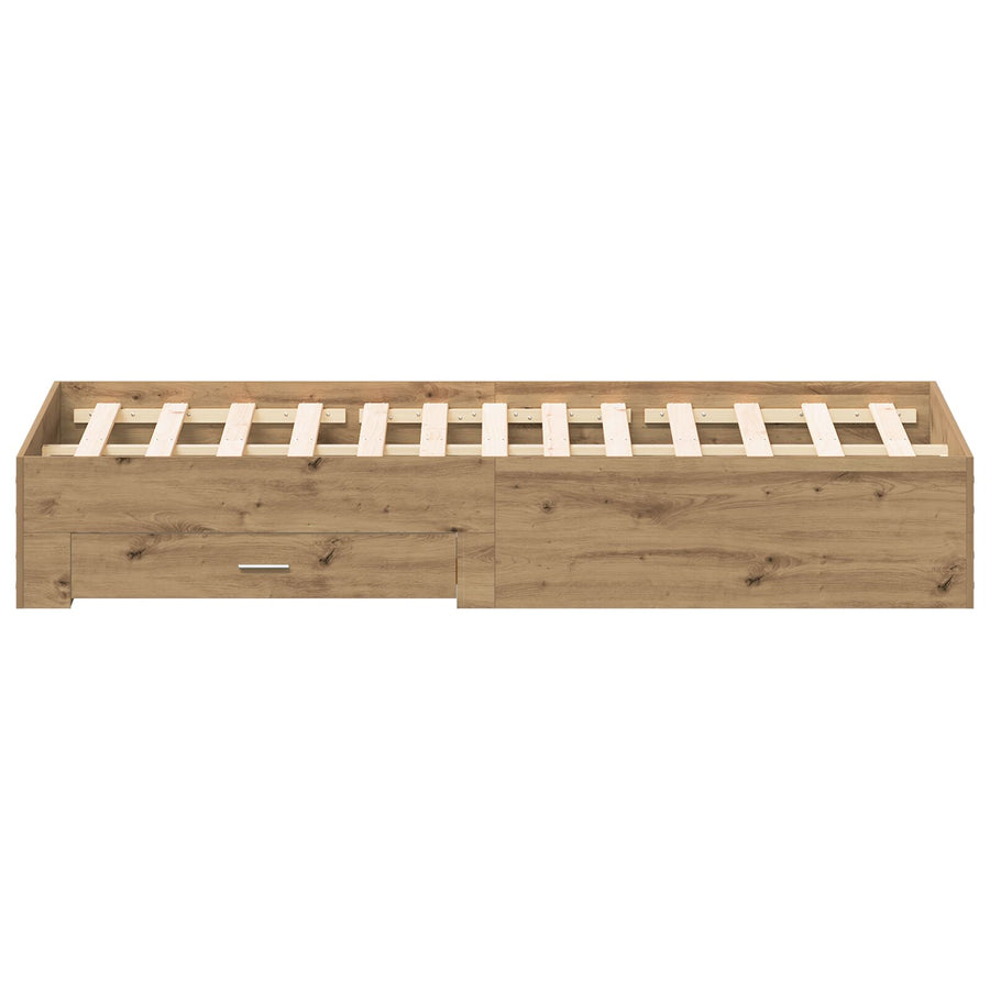 Bedframe Met Lades Artisan Eiken 180X200 Cm Geschikt Hout Ambachtelijk Eiken