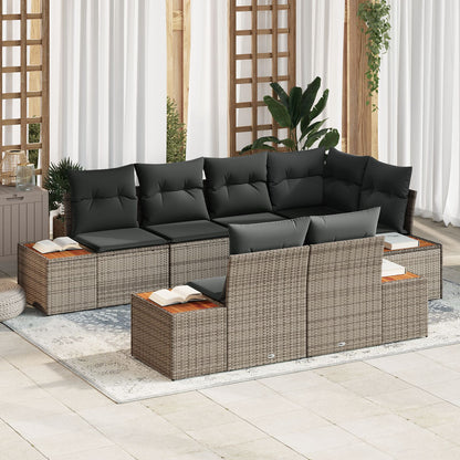 7-Delige Tuin Sofa Set Met Kussens Grijs Poly Rattan Acacia