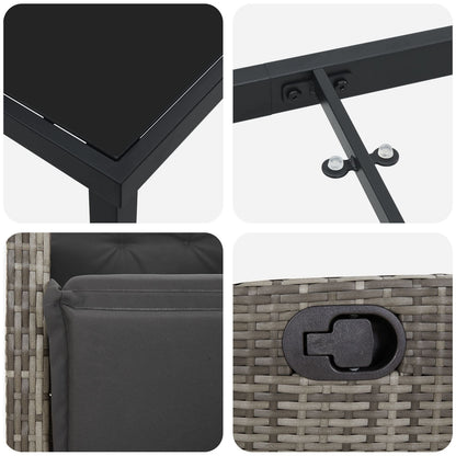3-Delige Tuin Eet Set Grijs Poly Rattan