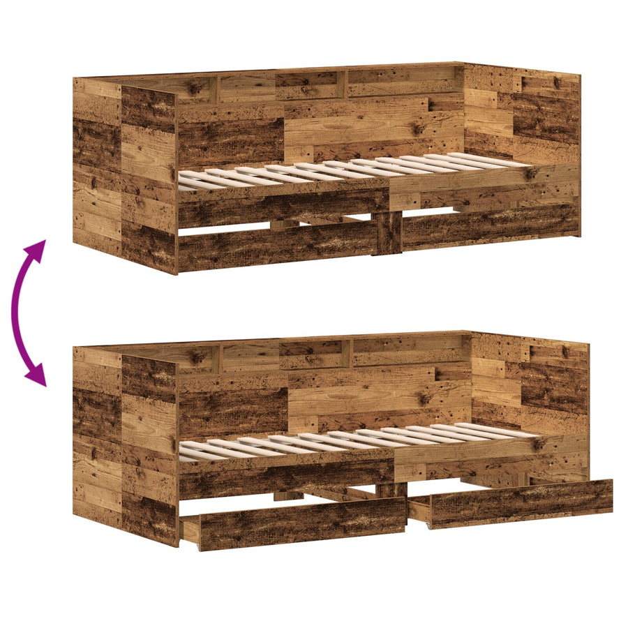 Dagbed Met Lades Verweerd Hout Bewerkt Hout 90 X 200 Cm Duurzaam