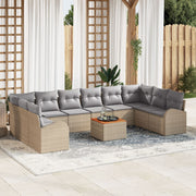 Tuinbankenset poly rattan acaciahout 11 personen beige