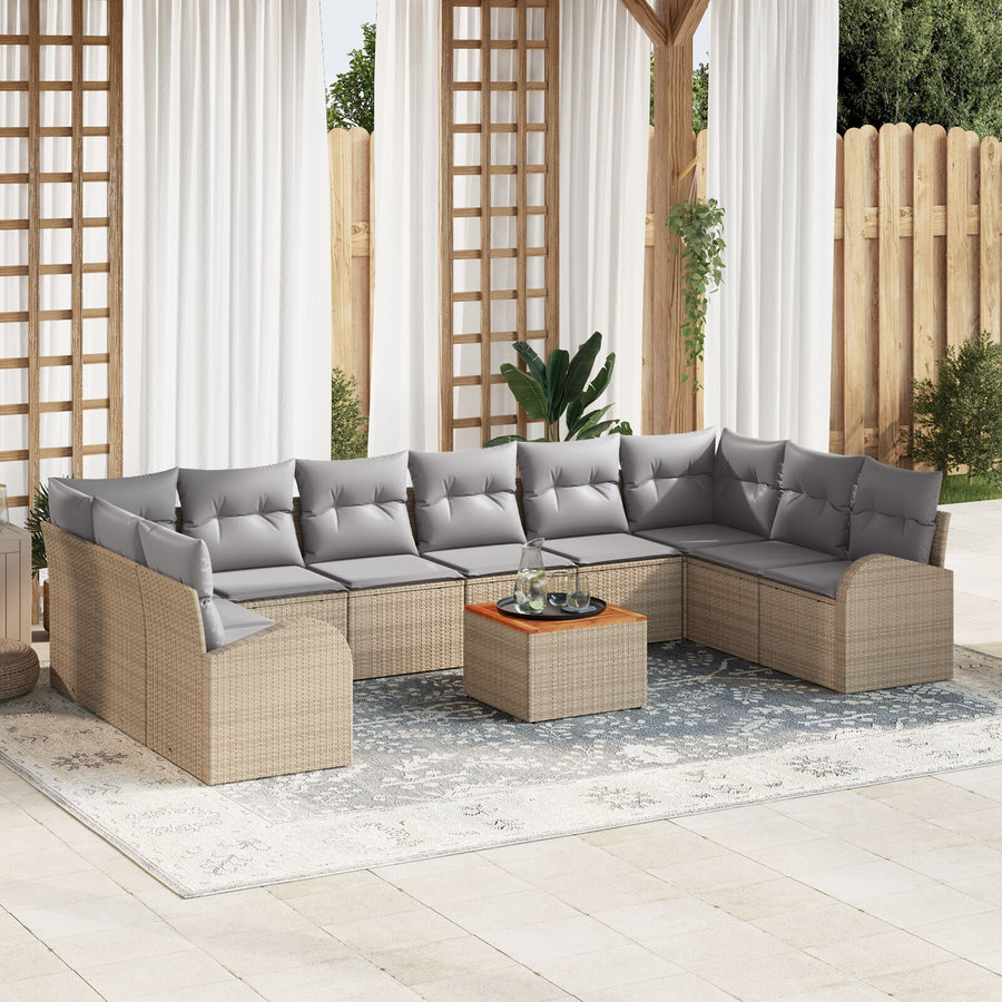 11-Delige Tuin Sofa Set Met Kussens Beige Poly Rattan Acacia