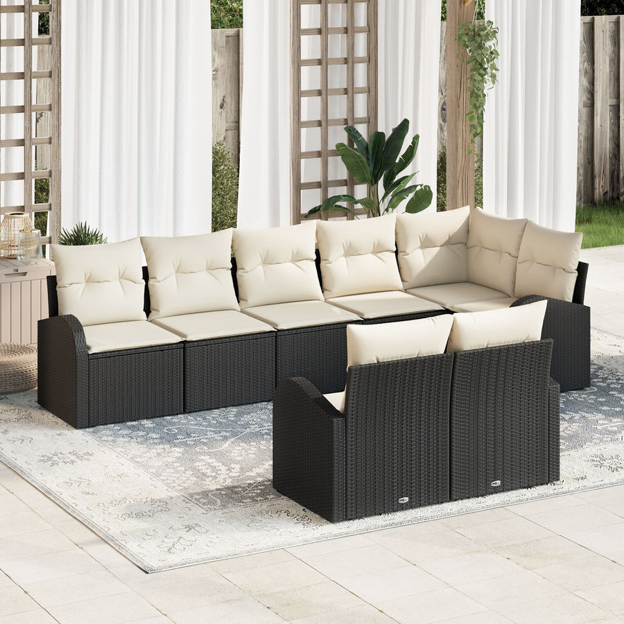 8-Delige Tuinsofa Set Met Kussens Poly Riet Zwart en crème zonder tafel