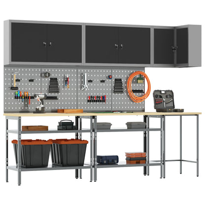 10-Delige Toolopslagtafelset Gelaagd Hout En Metaal 100 cm kast met pegboard Zwart 3x tafel + 4x kast + 4x pegboard