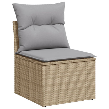 9-Delige Tuin Dining Set Met Kussens Beige Poly Rattan Acacia Wit