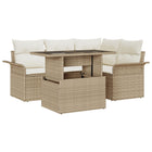 Garden Sofa Set with Cushion 5 pcs Beige Poly Rattan