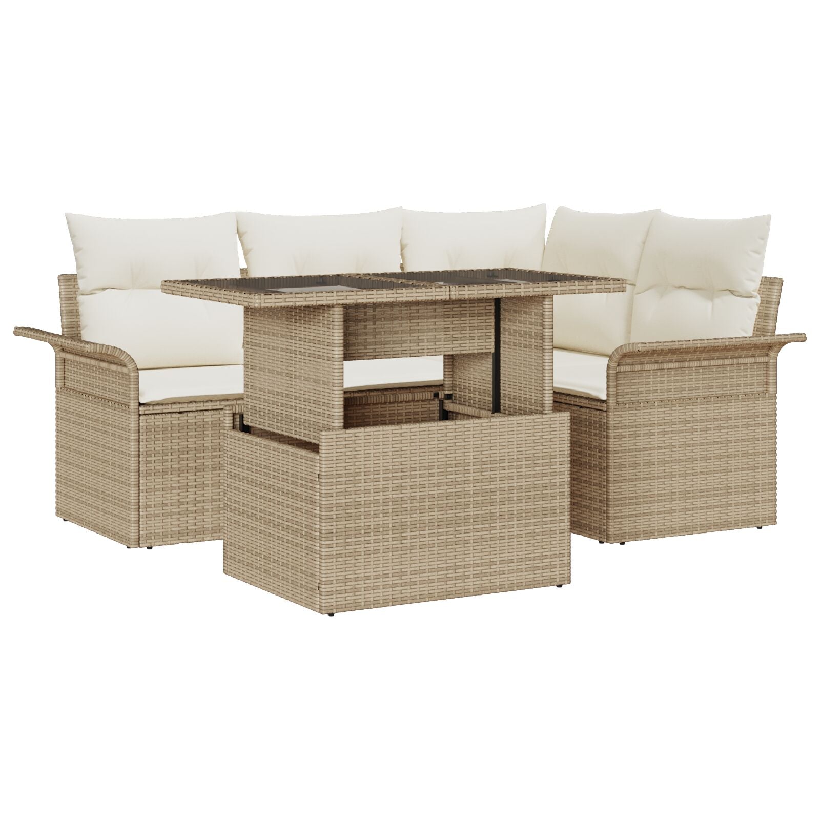 5-Delige Tuin Sofa Set Met Kussens Beige Poly Rattan