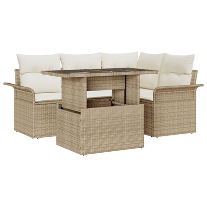 5-Delige Tuin Sofa Set Met Kussens Beige Poly Rattan
