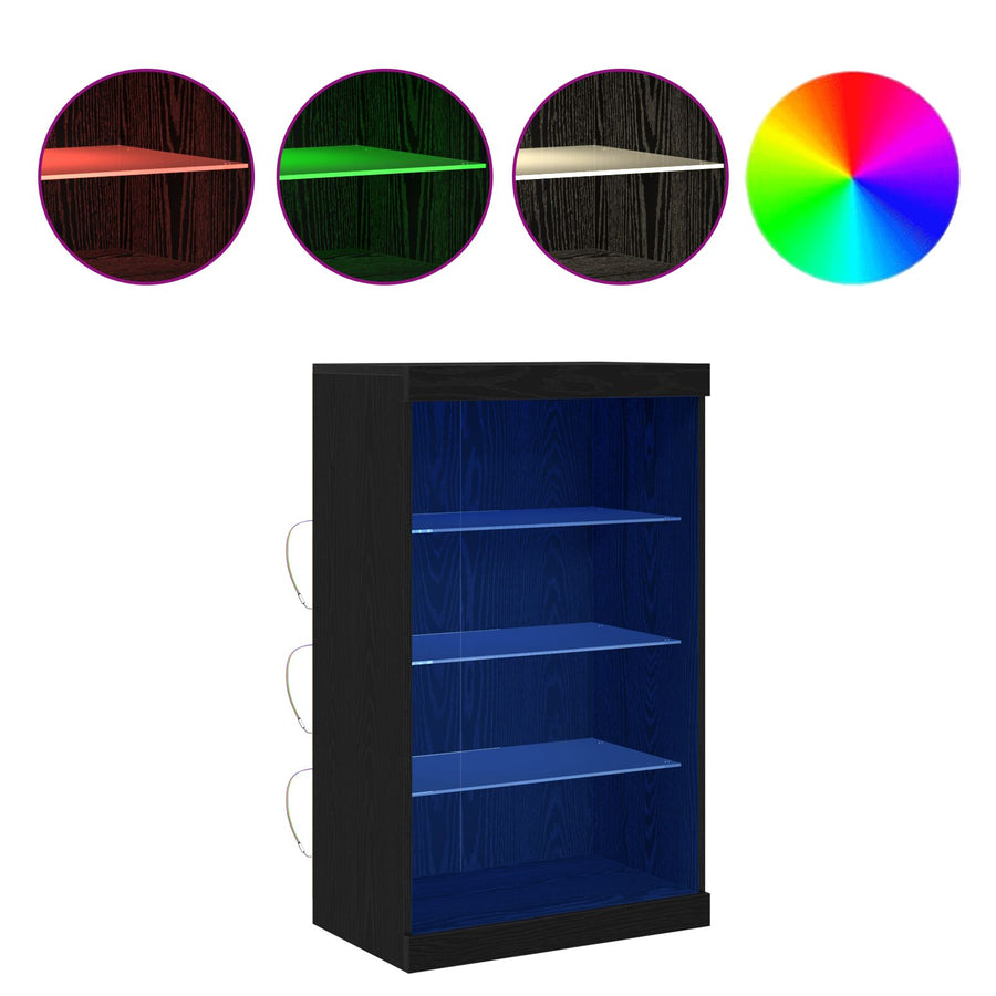 Dressoir Met Led-Verlichting Zwart Eiken 60,5X37X100 Cm
