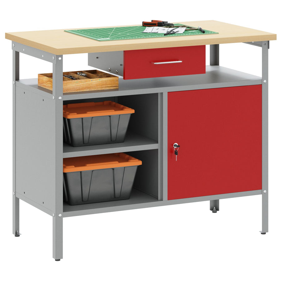 Werkbank Met Slotdeur 100X55X85 Cm Staal Rood en grijs