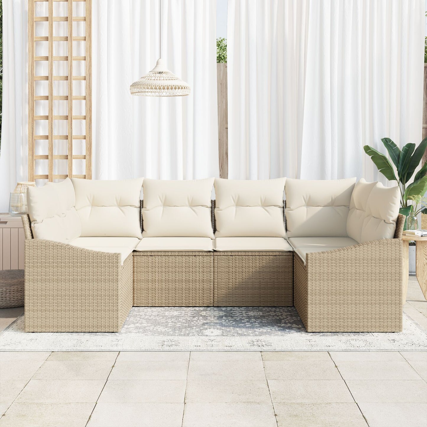 6-Delig Tuin Sofaset Met Kussens Beige Poly Rattan