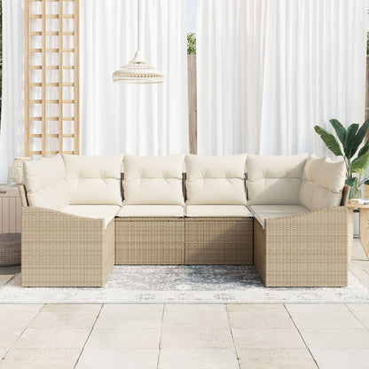 6-Delig Tuin Sofaset Met Kussens Beige Poly Rattan