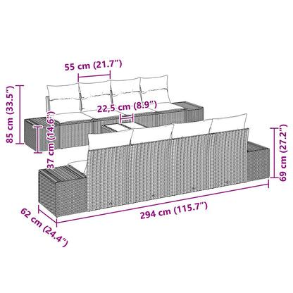 7-Delige Tuinbankset Met Kussens Grijs Poly Rattan