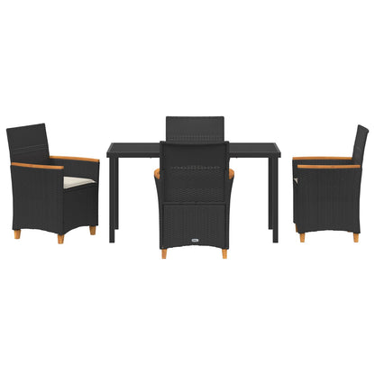 5-Delige Tuin Eetset Met Kussens Zwart Poly Rattan