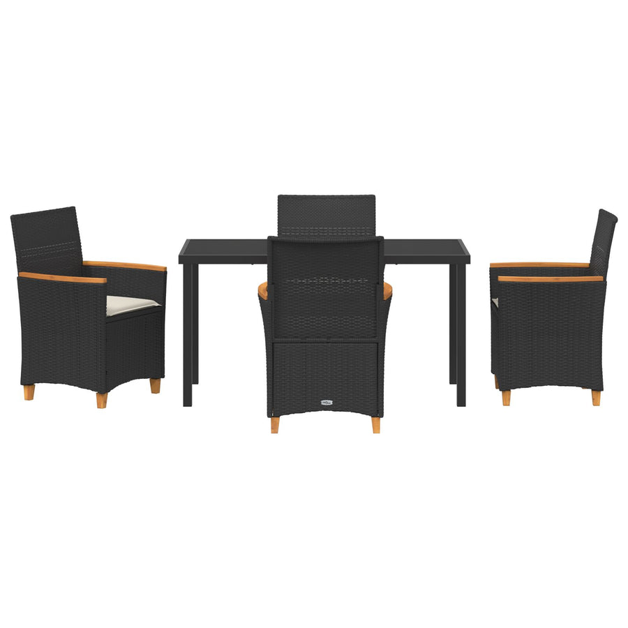 5-Delige Tuin Eetset Met Kussens Zwart Poly Rattan