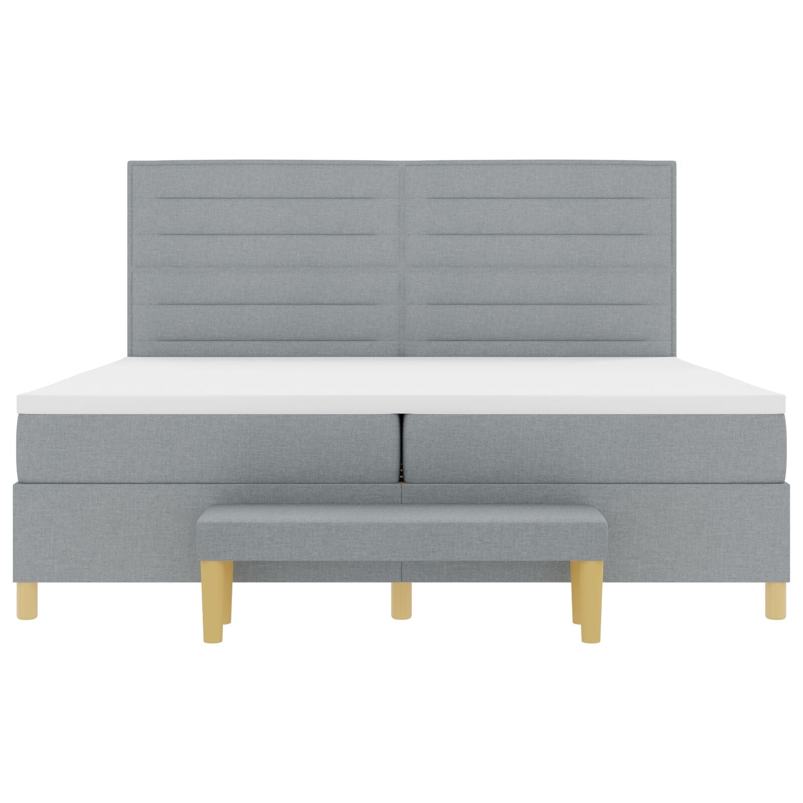 Boxspringbed Met Matras & Bank Stof Lichtgrijs 200 x 200 cm Lijnen ontwerp