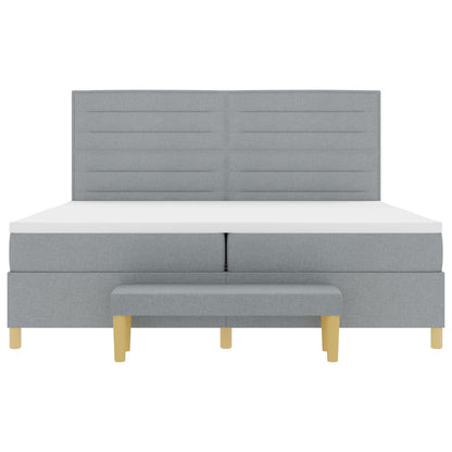 Boxspringbed Met Matras & Bank Stof Lichtgrijs 200 x 200 cm Lijnen ontwerp