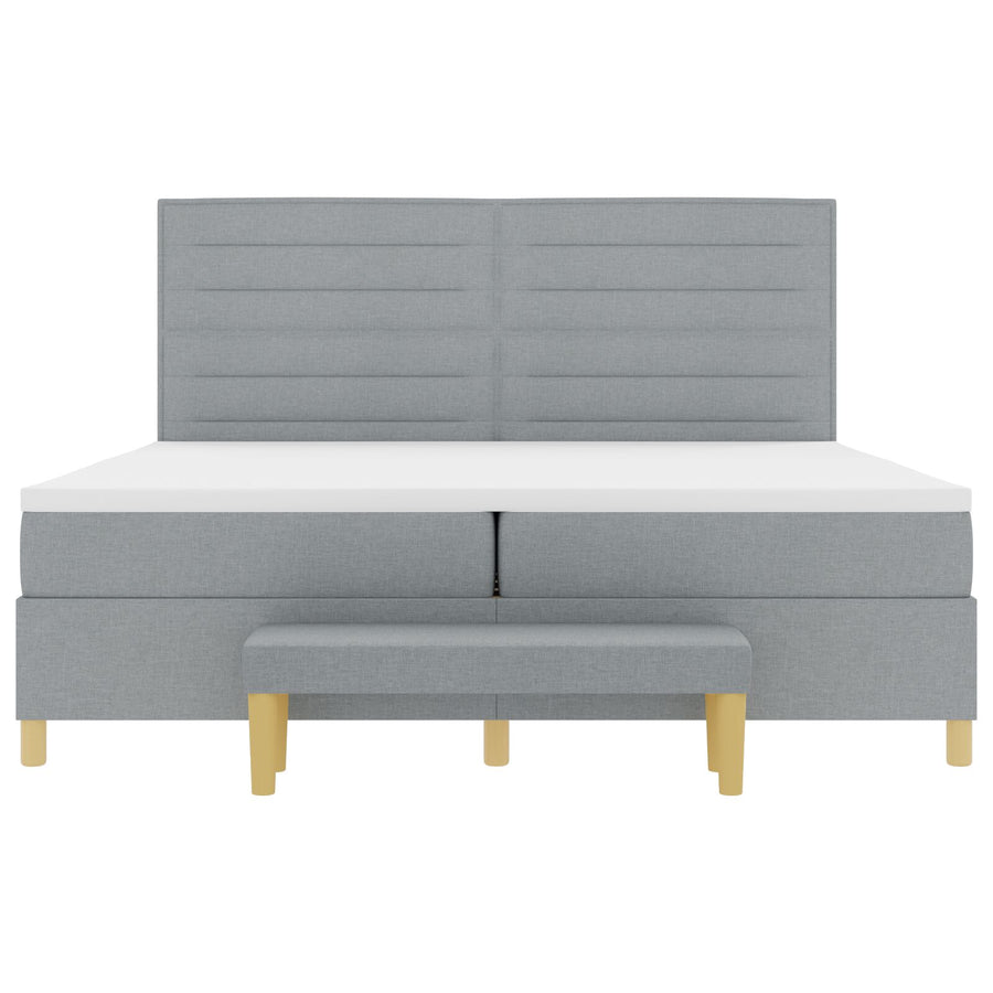 Boxspringbed Met Matras & Bank Stof Lichtgrijs 200 x 200 cm Lijnen ontwerp