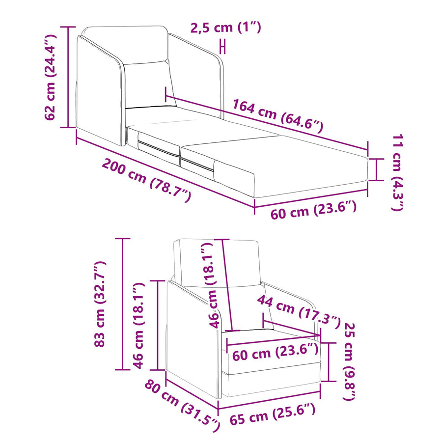 Vloer Bank Bed 2-In-1 65X80X83 Cm Velvet Crème
