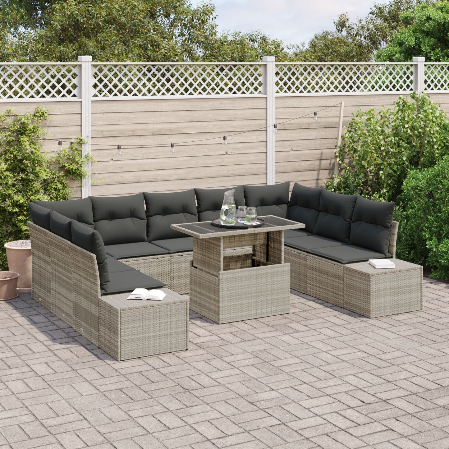 Tuin Sofa Set Set Van 10 Beige En Donkergrijs Rattan En Polyester