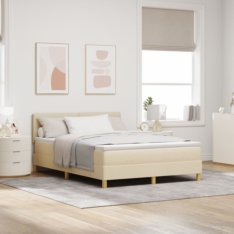 Boxspringbed Met Matras Stof Crème 140 x 200 cm Knoop-tufted