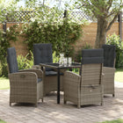 Garden dining set with cushion 5 pcs Grey poly rattan