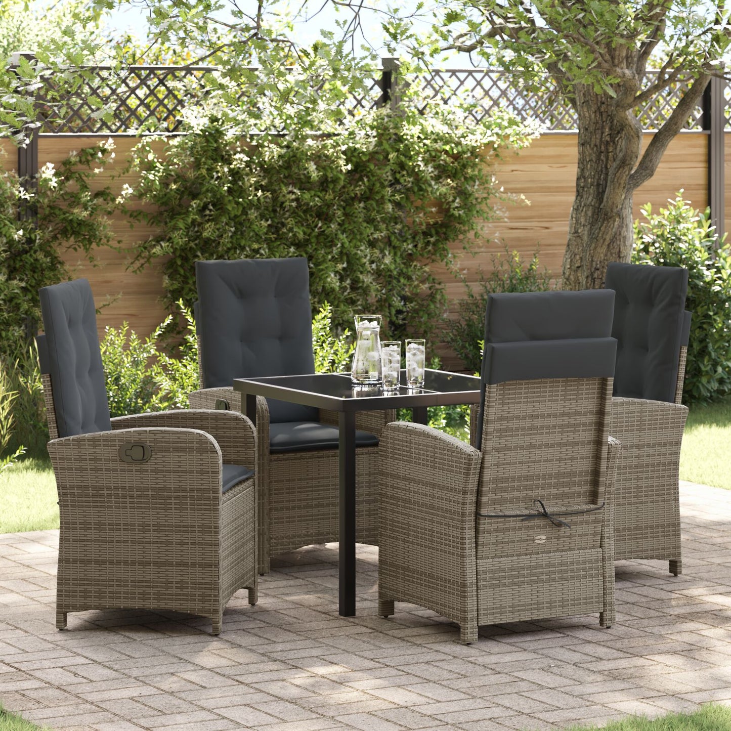 5-Delige Tuin Eetset Met Kussens Grijs Poly Rattan