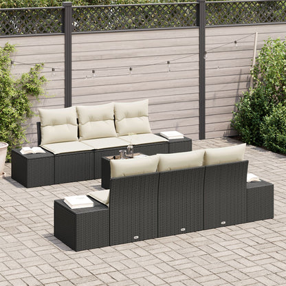 Tuin Sofa Set Set Van 7 Zwart En Wit Rattan, Polyester