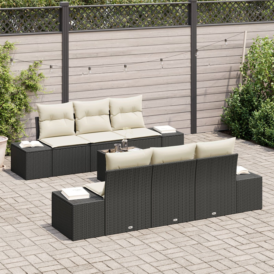 Tuin Sofa Set Set Van 7 Zwart En Wit Rattan, Polyester