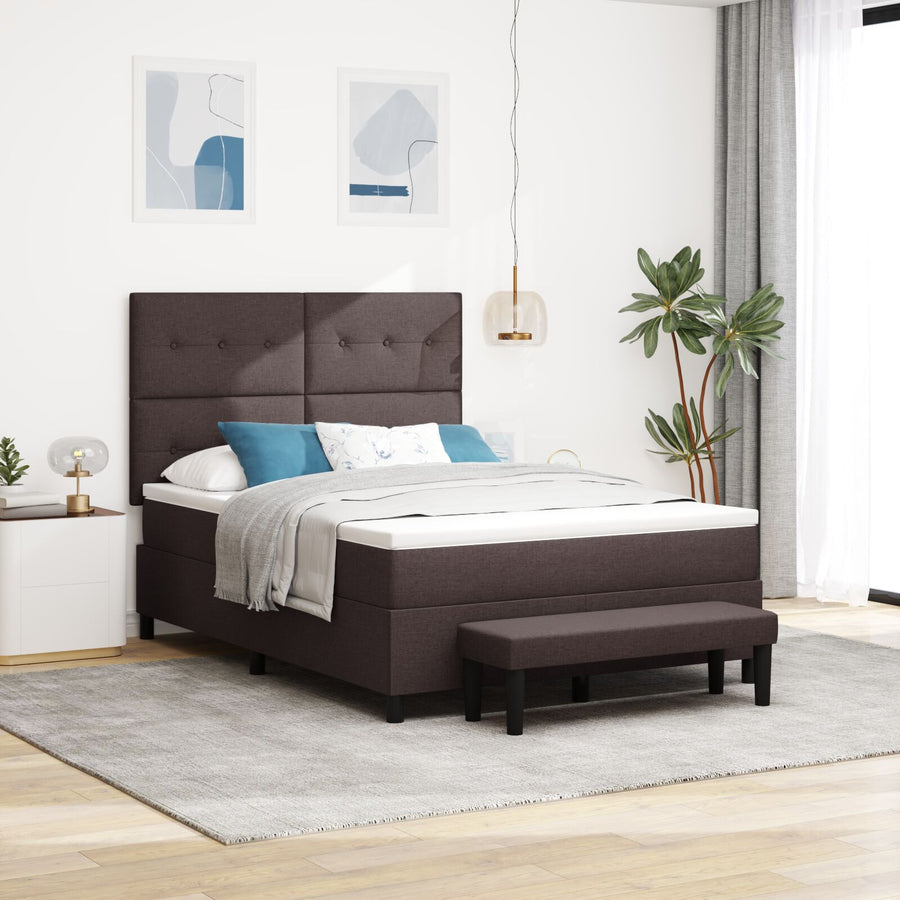 Boxspringbed Met Matras & Bank Stof Donkerbruin 140 x 200 cm Knop gestikt