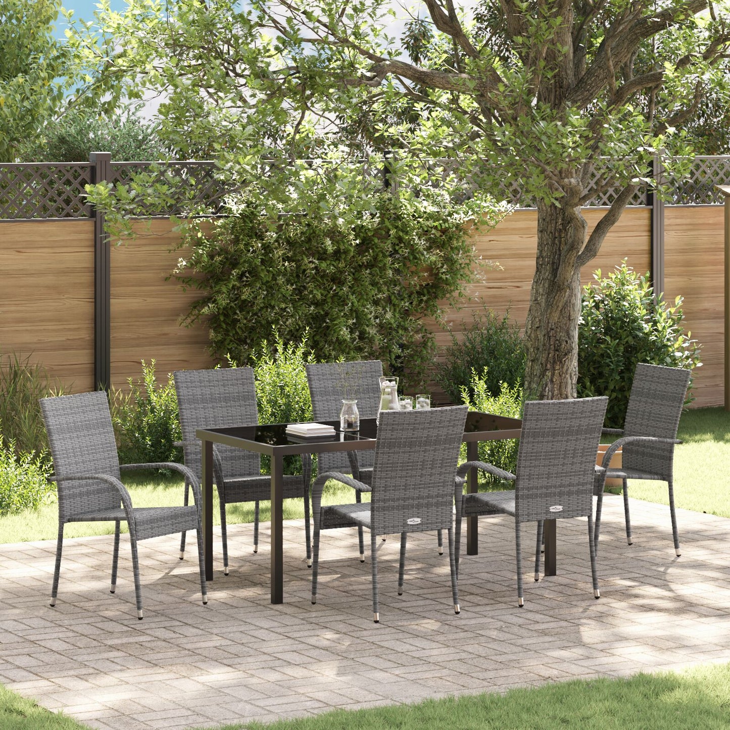 7-Delige Tuinset Grijs Poly Rattan
