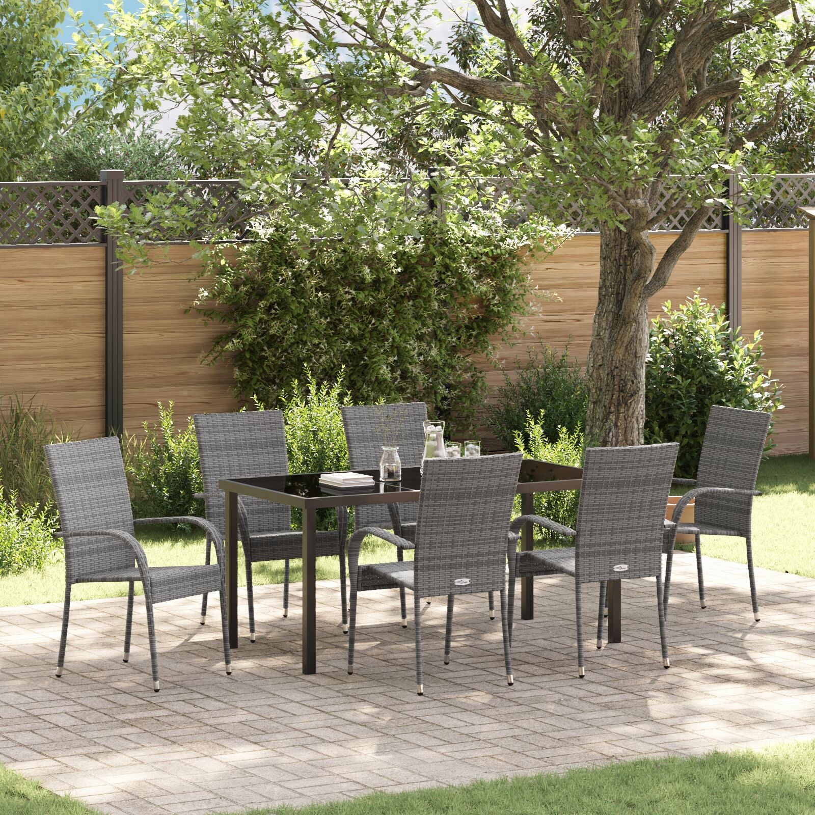7-Delige Tuinset Grijs Poly Rattan