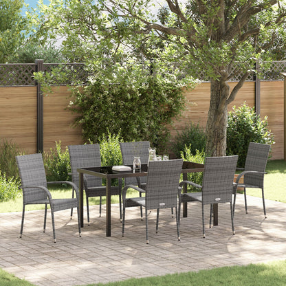 7-Delige Tuinset Grijs Poly Rattan
