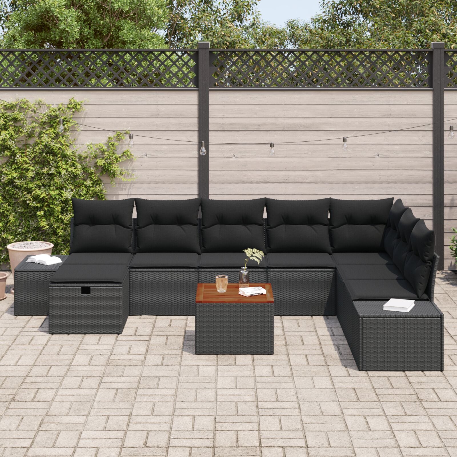 Tuinbank Set Set Van 9 Zwart Rattan Tuin Hoekbank Rechthoekig Wit