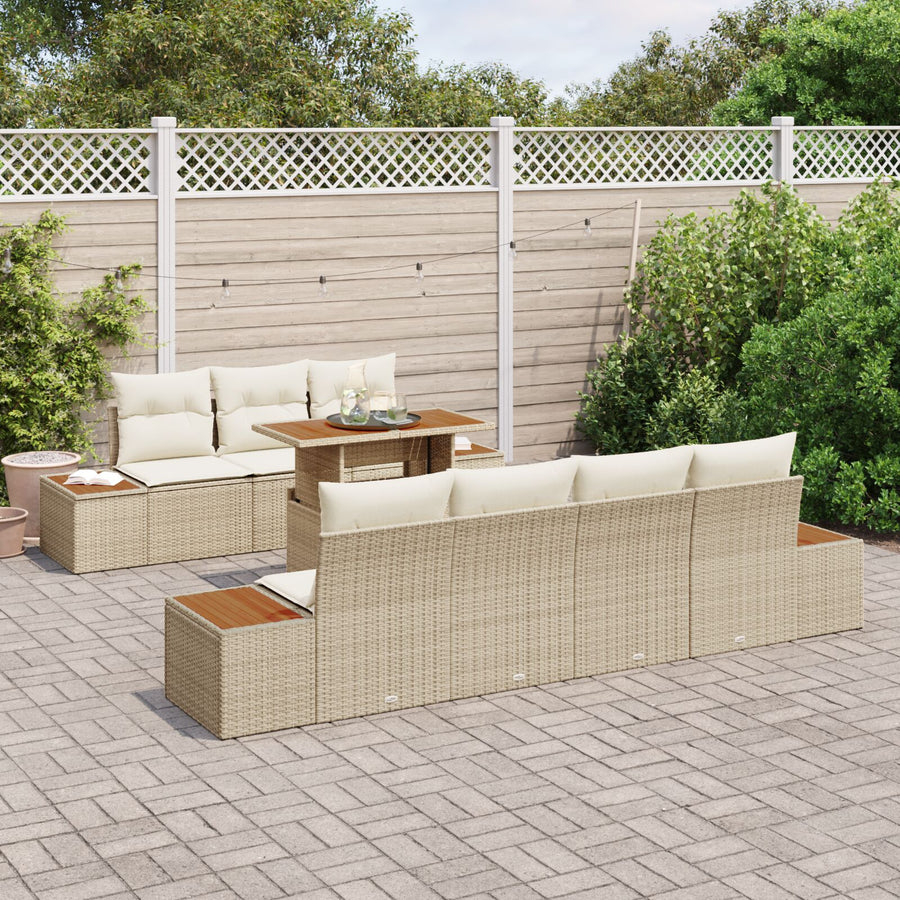 Tuin Sofa Set 8 Stukken Beige En Wit Rattan, Polyester