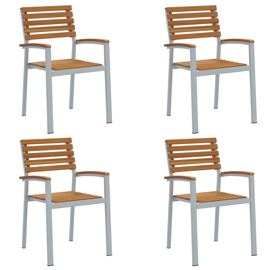 Tuinstoelen 4 Stuks Grijs Massief Acacia Hout En Staal