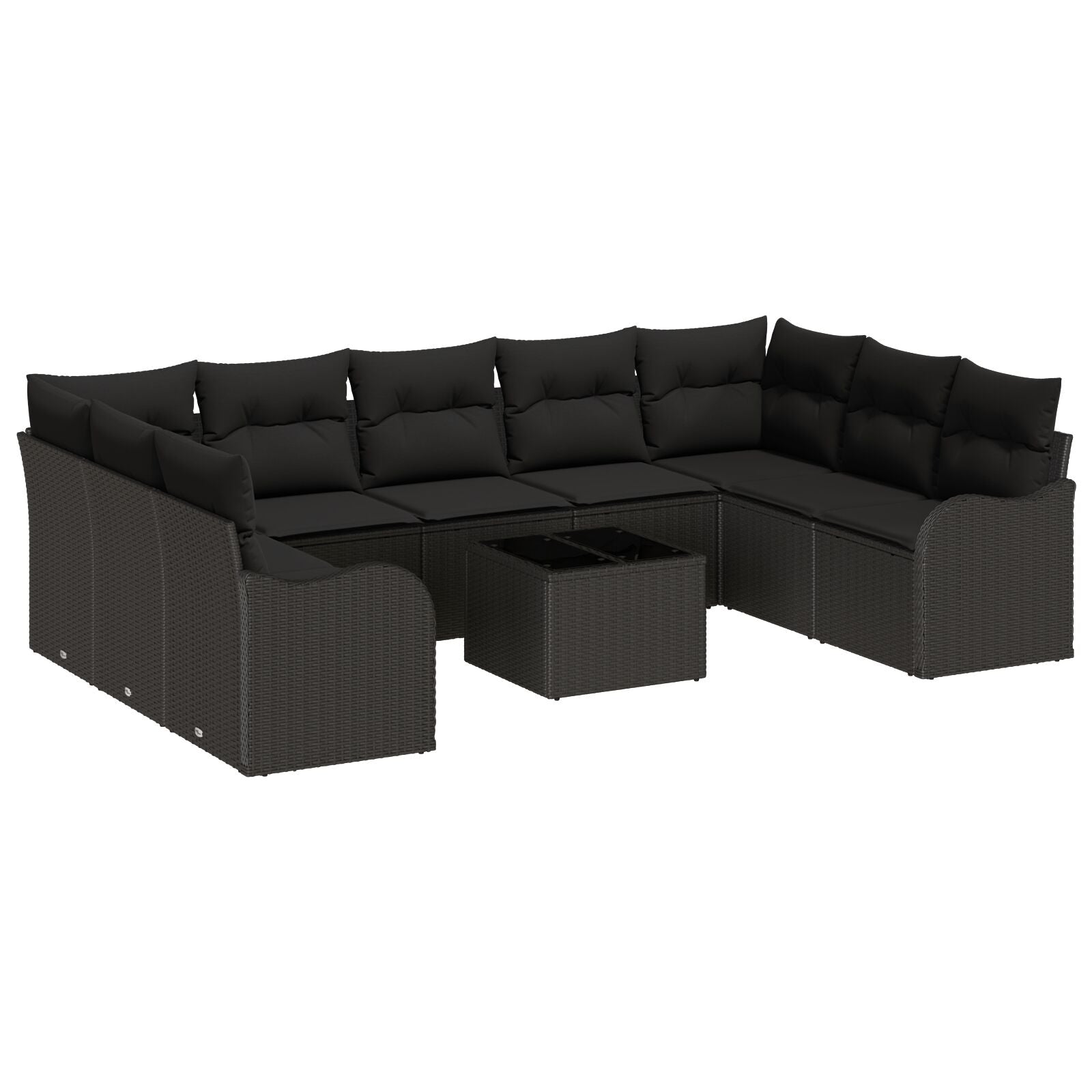10-delige Tuin Sofa Set met Kussens Beige Poly Rattan, vidaXL 2-Persoons Tuin Sofa met Kussens Zwart Poly Rattan
