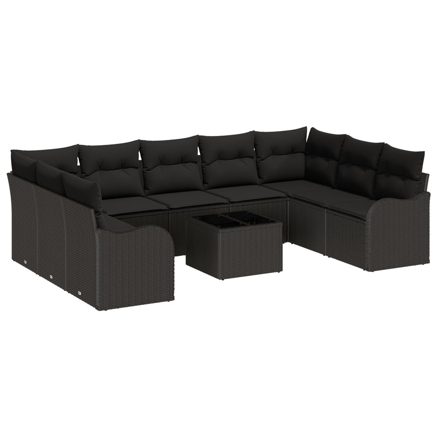 10-delige Tuin Sofa Set met Kussens Beige Poly Rattan, vidaXL 2-Persoons Tuin Sofa met Kussens Zwart Poly Rattan