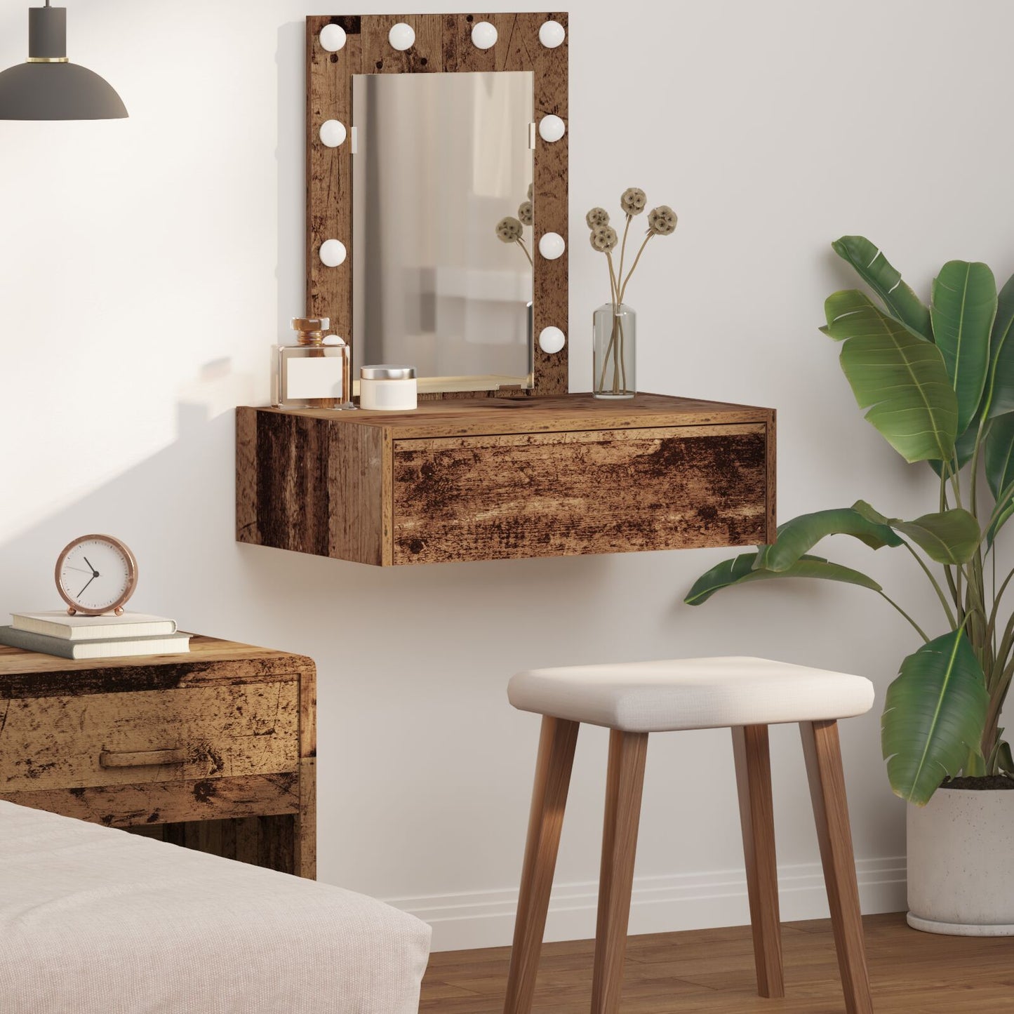 Wandkaptafel Verlichting - 60 x 40 x 70 cm Oude Hout met LED