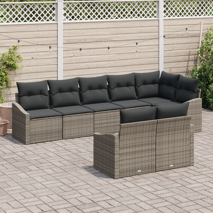 8-Delige Tuinset Met Kussens Grijs Poly Rattan